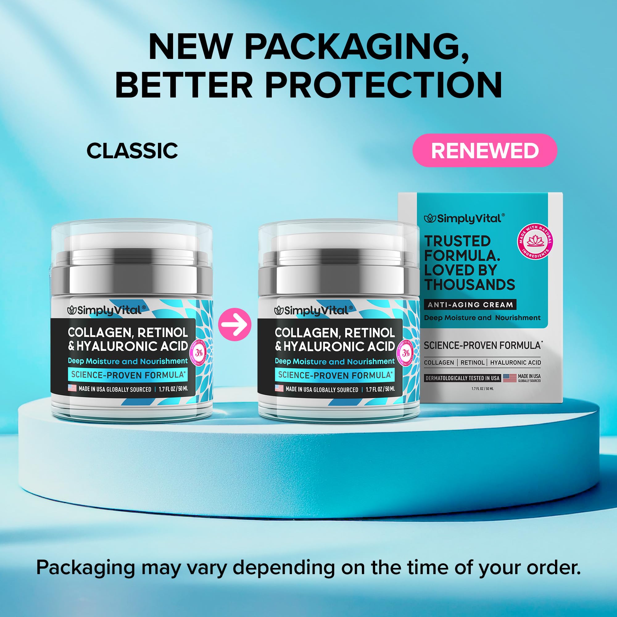 SimplyVital Collagen, Retinol & Hyaluronic Acid Cream – Moisturizing Face Cream for Smooth and Radiant Skin, 1.7 fl oz